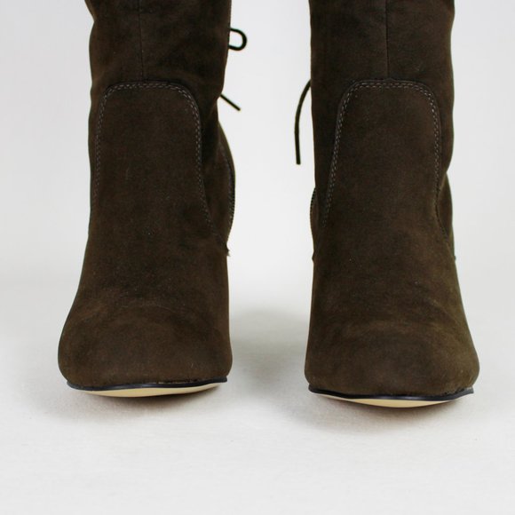 ShoeDazzle Brown Faux Suede Thigh-high Lace-up Boots - Picture 8 of 16